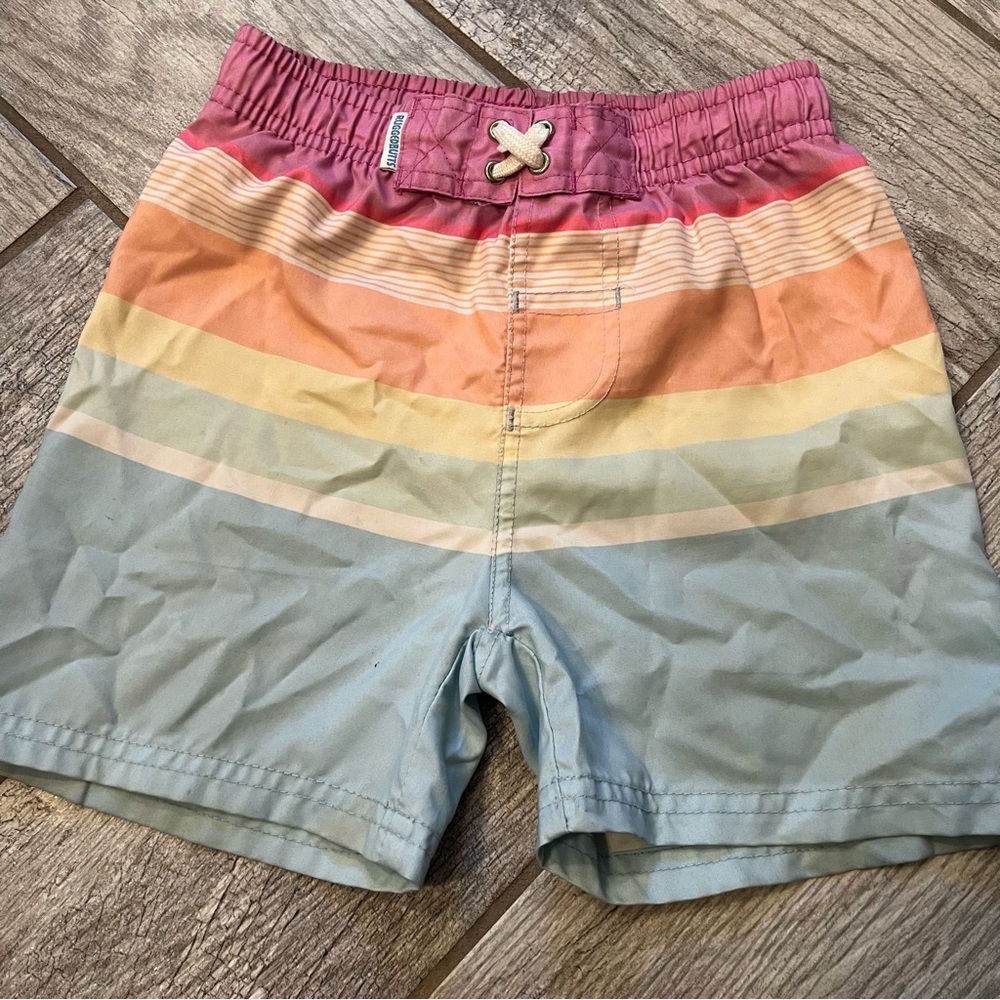 Ruggedbutts Rufflebutts 4T boys rainbow swim trunks
